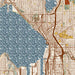 Seattle Washington Map Print in Woodblock Style Zoomed In Close Up Showing Details