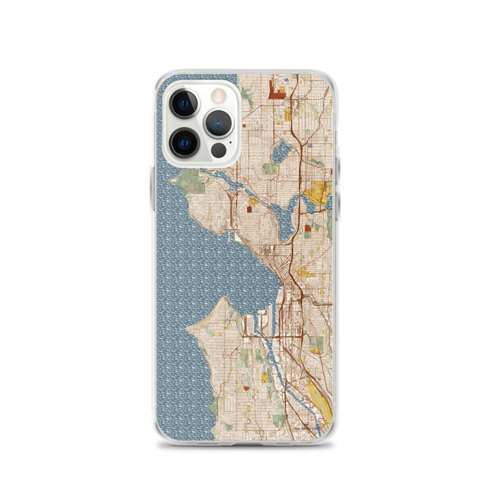 Custom Seattle Washington Map iPhone 12 Pro Phone Case in Woodblock
