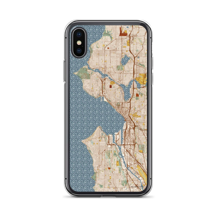 Custom Seattle Washington Map Phone Case in Woodblock