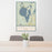 24x36 Sebago Lake Maine Map Print Portrait Orientation in Woodblock Style Behind 2 Chairs Table and Potted Plant