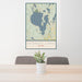 24x36 Sebago Lake Maine Map Print Portrait Orientation in Woodblock Style Behind 2 Chairs Table and Potted Plant