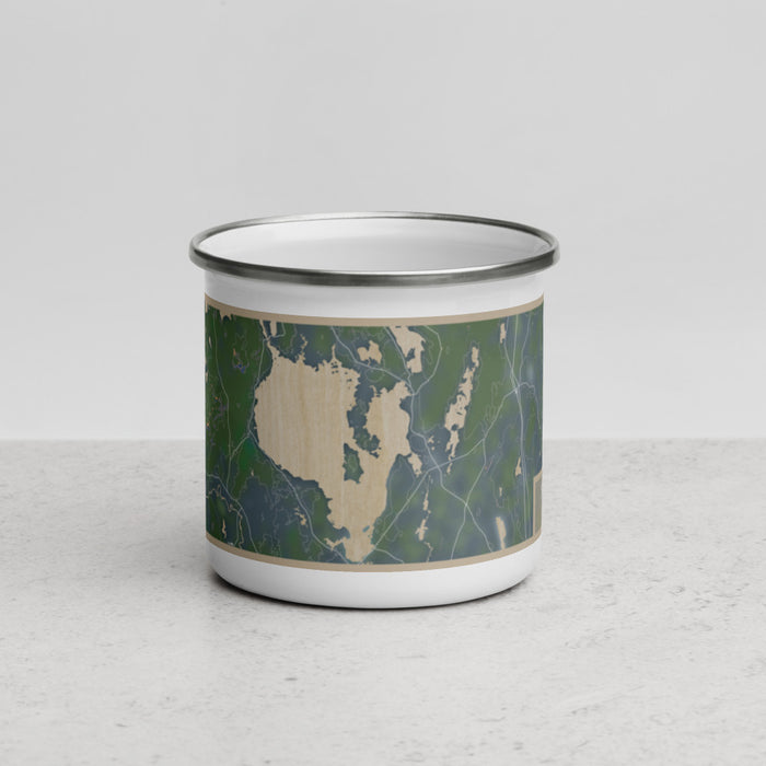 Front View Custom Sebago Lake Maine Map Enamel Mug in Afternoon