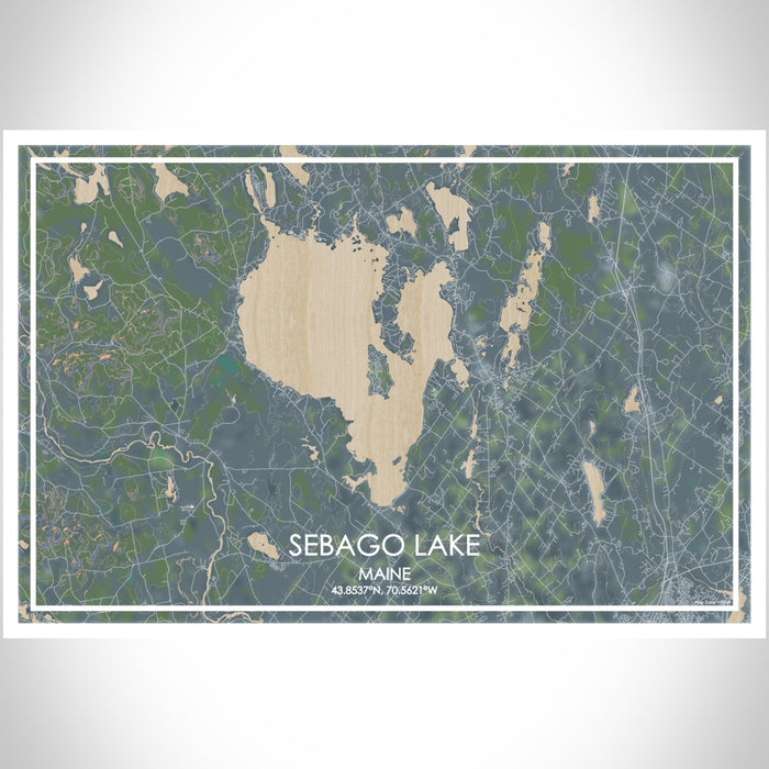 Sebago Lake Maine Map Print Landscape Orientation in Afternoon Style With Shaded Background
