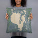 Person holding 18x18 Custom Sebago Lake Maine Map Throw Pillow in Afternoon