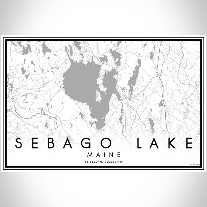 Sebago Lake Maine Map Print Landscape Orientation in Classic Style With Shaded Background