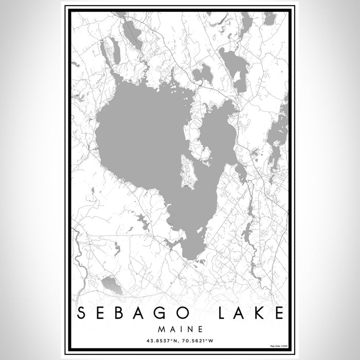 Sebago Lake Maine Map Print Portrait Orientation in Classic Style With Shaded Background