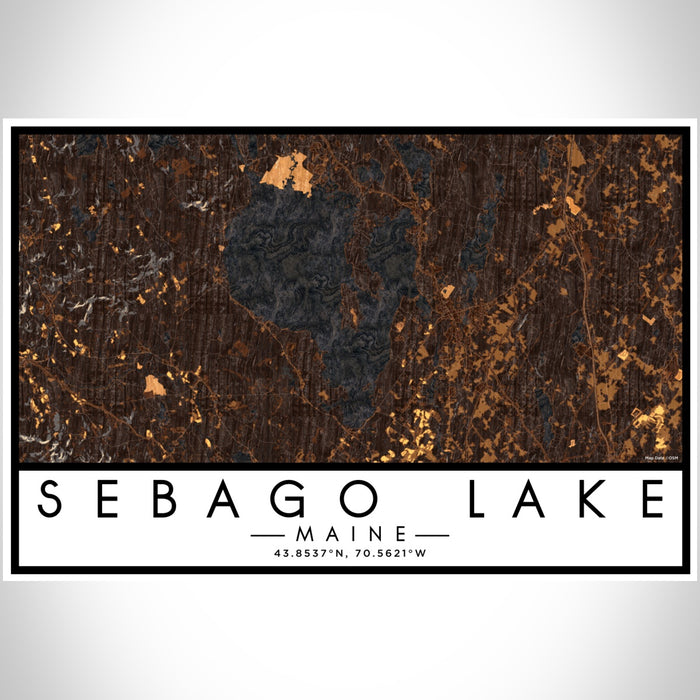 Sebago Lake Maine Map Print Landscape Orientation in Ember Style With Shaded Background
