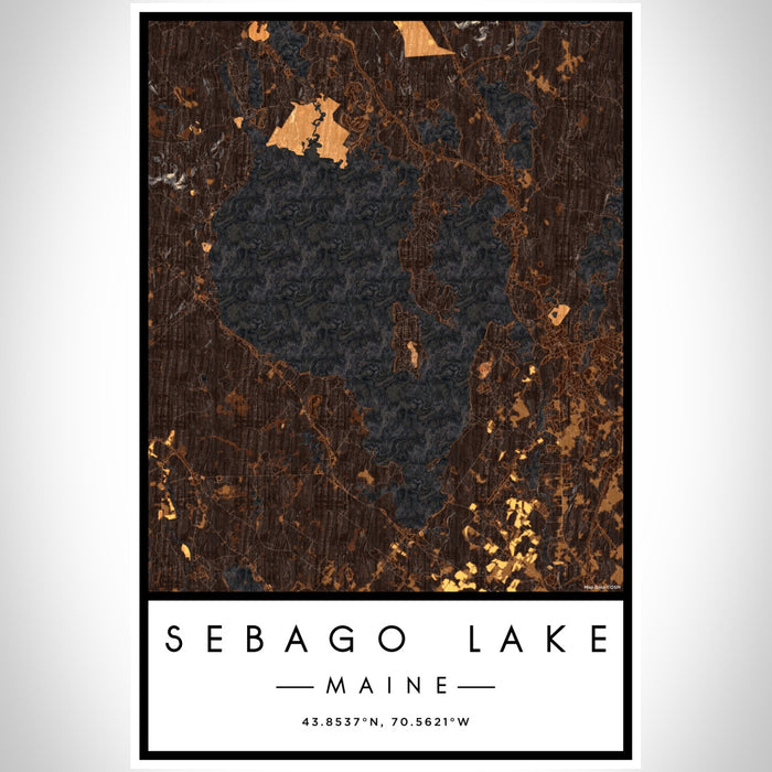 Sebago Lake Maine Map Print Portrait Orientation in Ember Style With Shaded Background