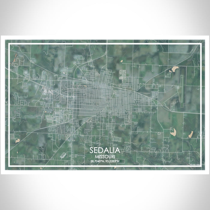 Sedalia Missouri Map Print Landscape Orientation in Afternoon Style With Shaded Background