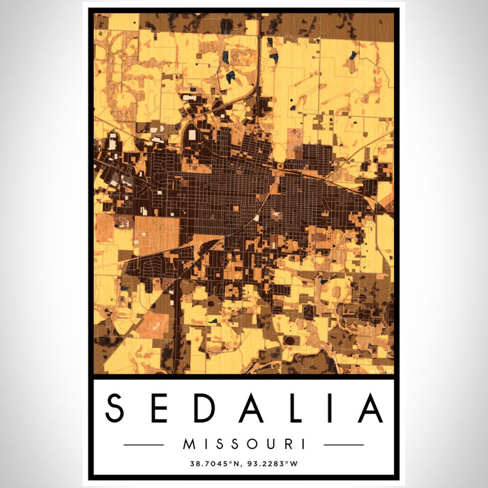 Sedalia Missouri Map Print Portrait Orientation in Ember Style With Shaded Background