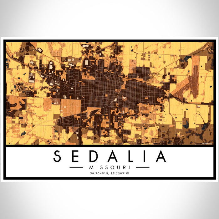 Sedalia Missouri Map Print Landscape Orientation in Ember Style With Shaded Background