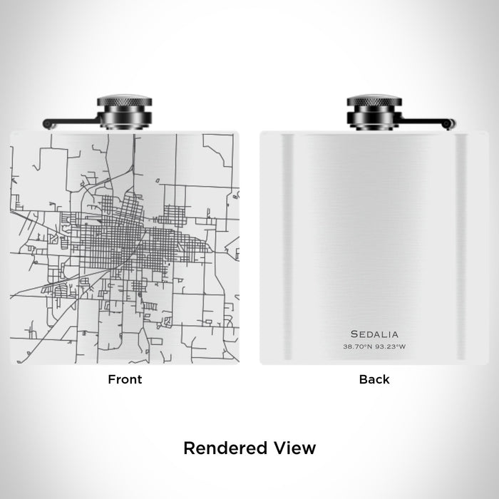 Rendered View of Sedalia Missouri Map Engraving on 6oz Stainless Steel Flask in White