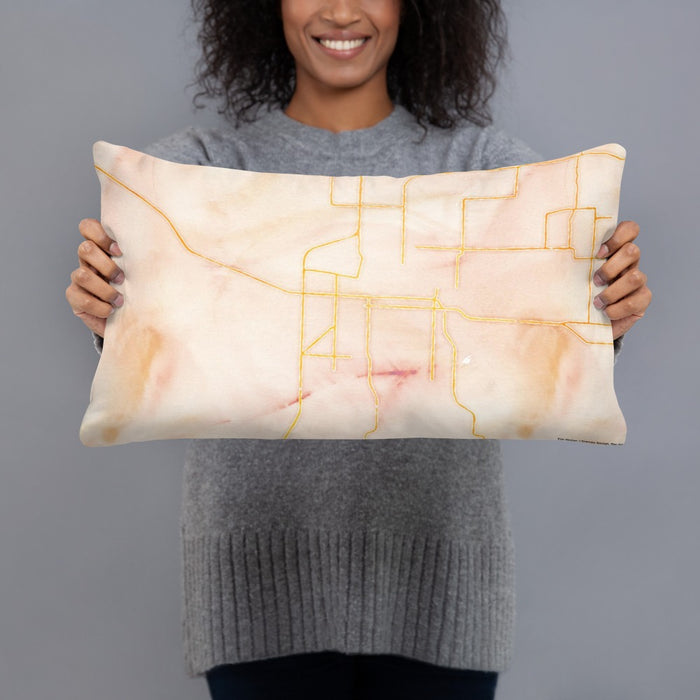 Person holding 20x12 Custom Sedalia Missouri Map Throw Pillow in Watercolor