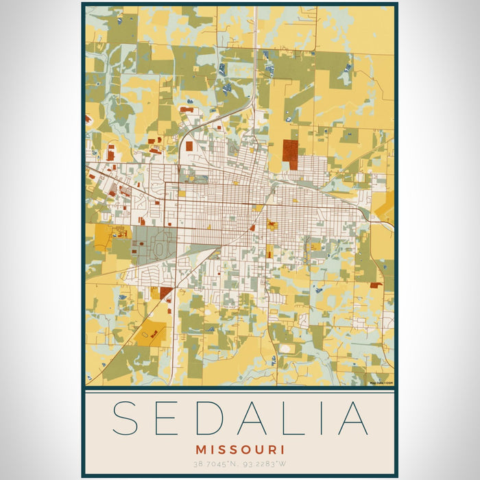 Sedalia Missouri Map Print Portrait Orientation in Woodblock Style With Shaded Background
