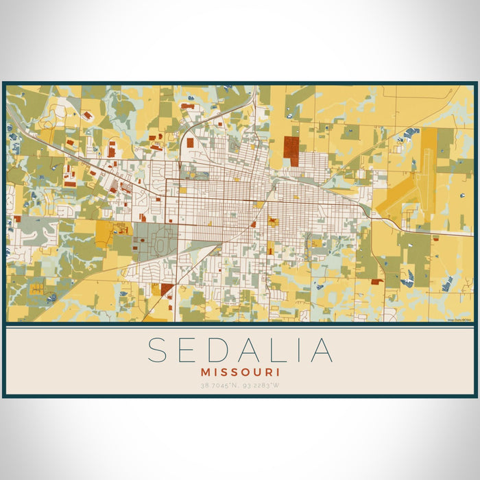 Sedalia Missouri Map Print Landscape Orientation in Woodblock Style With Shaded Background