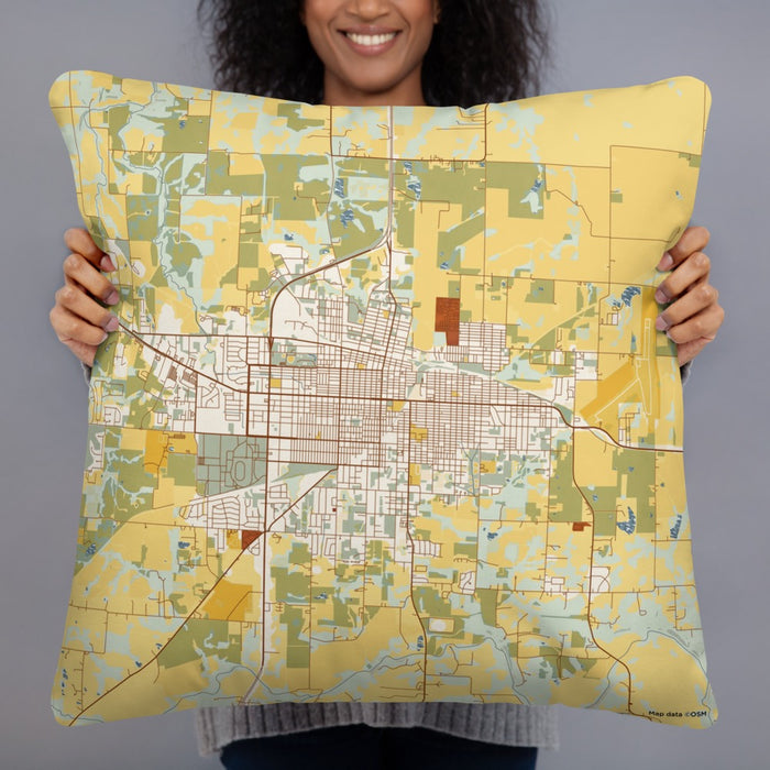 Person holding 22x22 Custom Sedalia Missouri Map Throw Pillow in Woodblock