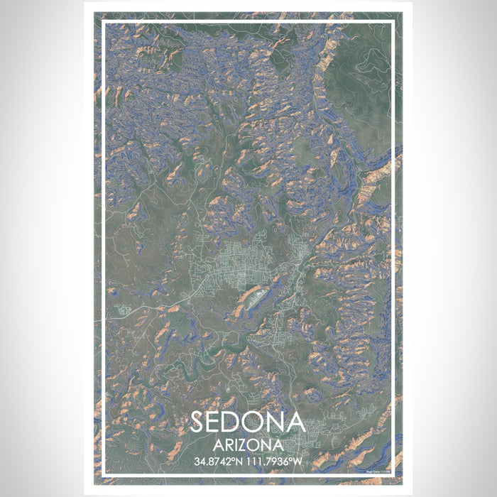Sedona Arizona Map Print Portrait Orientation in Afternoon Style With Shaded Background