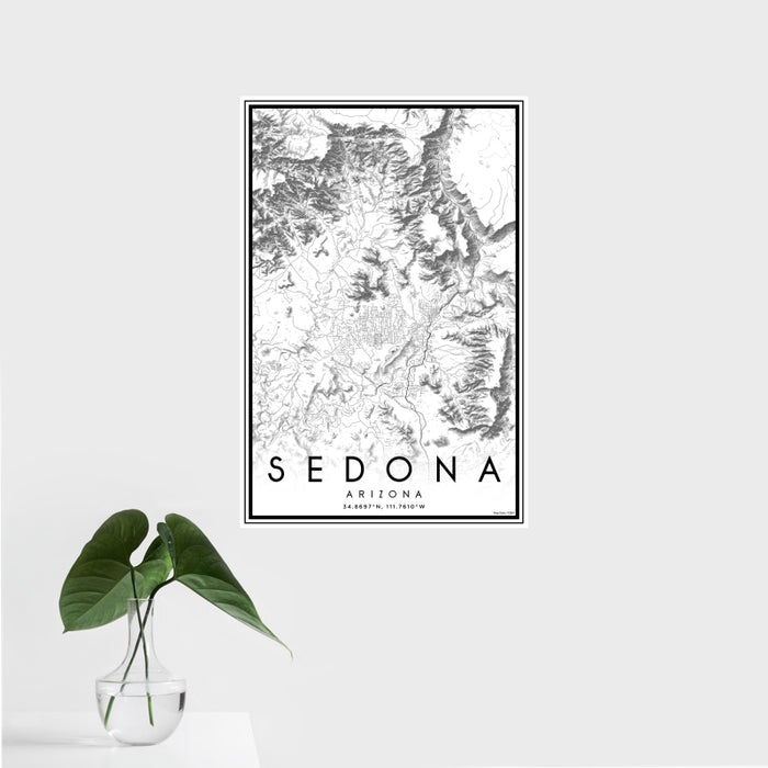 16x24 Sedona Arizona Map Print Portrait Orientation in Classic Style With Tropical Plant Leaves in Water
