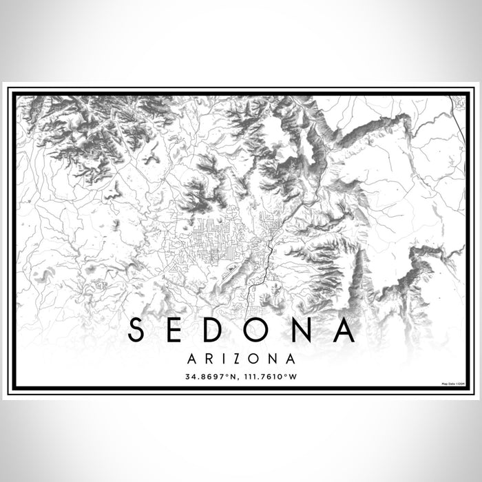 Sedona Arizona Map Print Landscape Orientation in Classic Style With Shaded Background