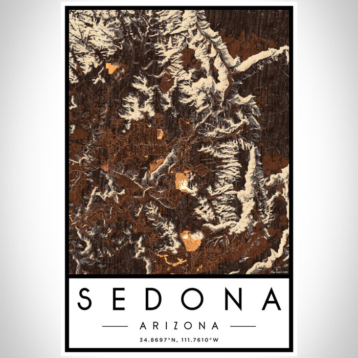 Sedona Arizona Map Print Portrait Orientation in Ember Style With Shaded Background