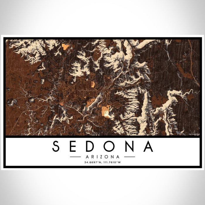 Sedona Arizona Map Print Landscape Orientation in Ember Style With Shaded Background