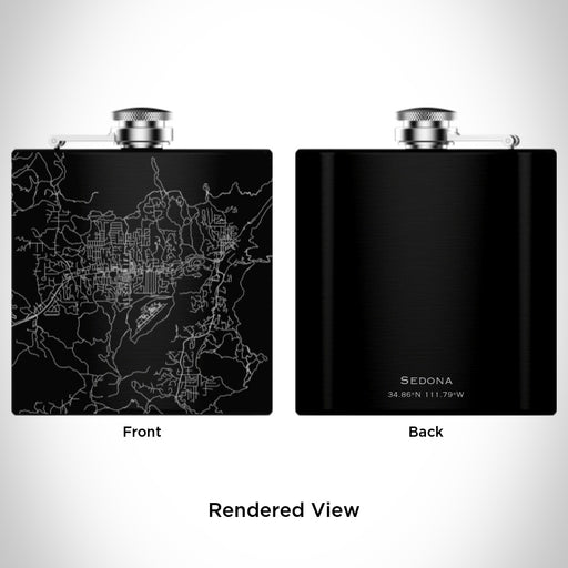 Rendered View of Sedona Arizona Map Engraving on 6oz Stainless Steel Flask in Black