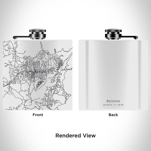 Rendered View of Sedona Arizona Map Engraving on 6oz Stainless Steel Flask in White