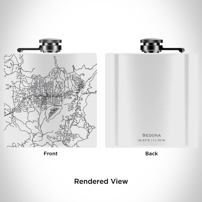 Rendered View of Sedona Arizona Map Engraving on 6oz Stainless Steel Flask in White