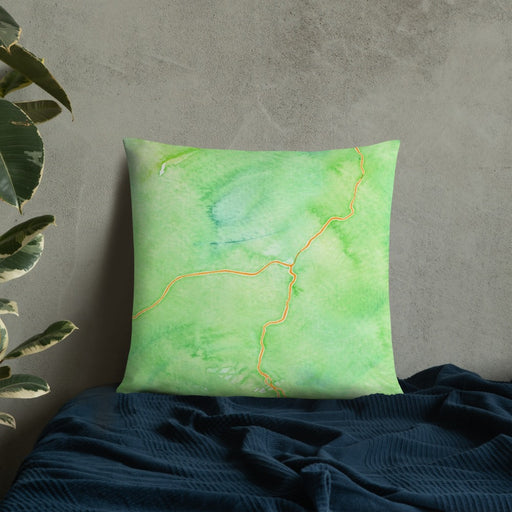 Custom Sedona Arizona Map Throw Pillow in Watercolor on Bedding Against Wall
