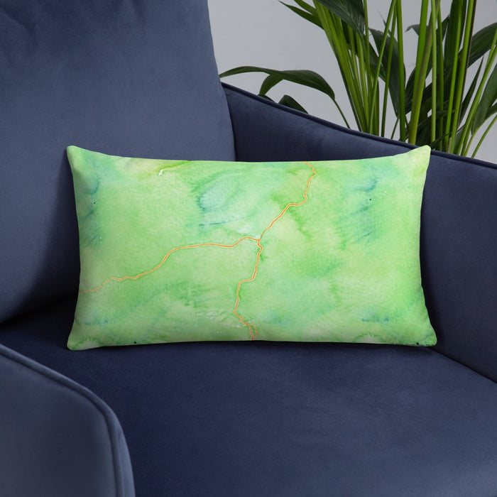 Custom Sedona Arizona Map Throw Pillow in Watercolor on Blue Colored Chair