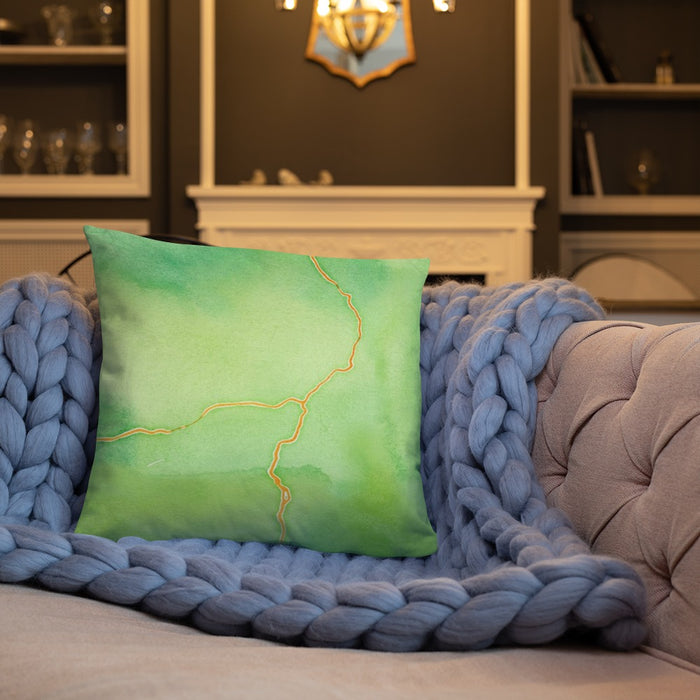 Custom Sedona Arizona Map Throw Pillow in Watercolor on Cream Colored Couch