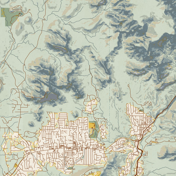 Sedona Arizona Map Print in Woodblock Style Zoomed In Close Up Showing Details
