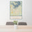 24x36 Seneca South Carolina Map Print Portrait Orientation in Woodblock Style Behind 2 Chairs Table and Potted Plant