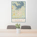 24x36 Seneca South Carolina Map Print Portrait Orientation in Woodblock Style Behind 2 Chairs Table and Potted Plant