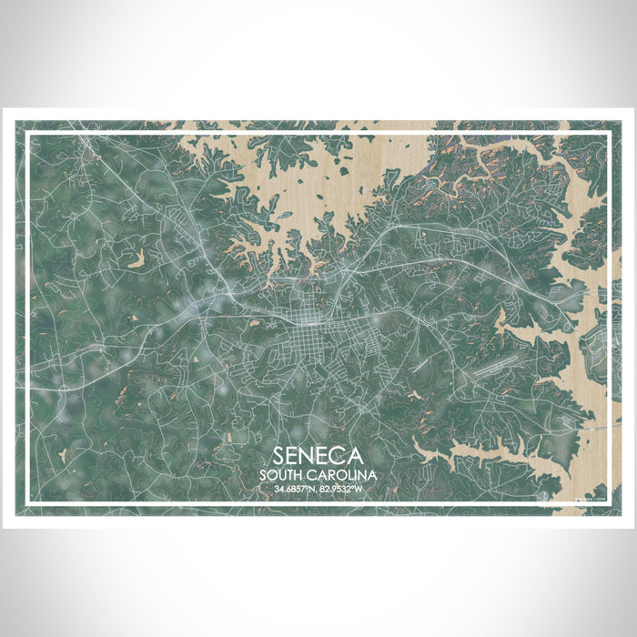 Seneca South Carolina Map Print Landscape Orientation in Afternoon Style With Shaded Background