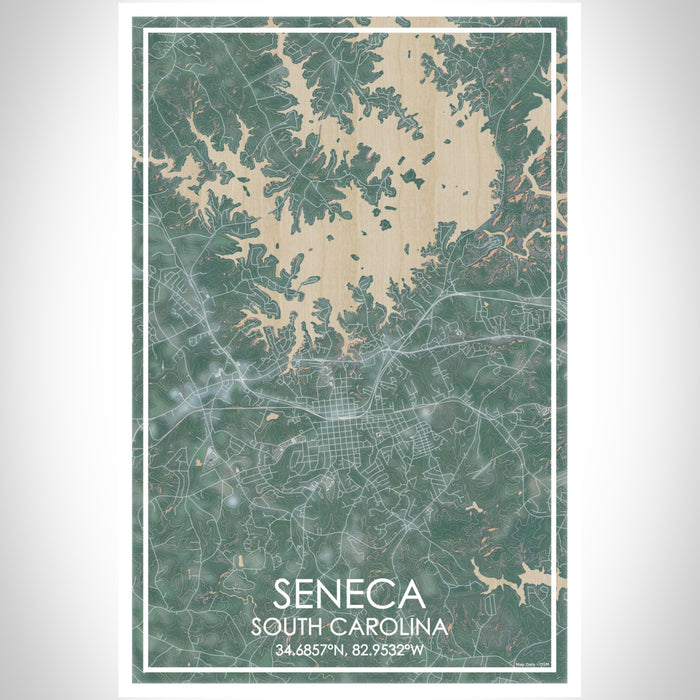 Seneca South Carolina Map Print Portrait Orientation in Afternoon Style With Shaded Background