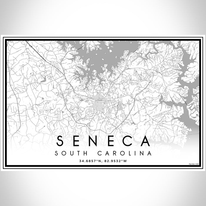 Seneca South Carolina Map Print Landscape Orientation in Classic Style With Shaded Background