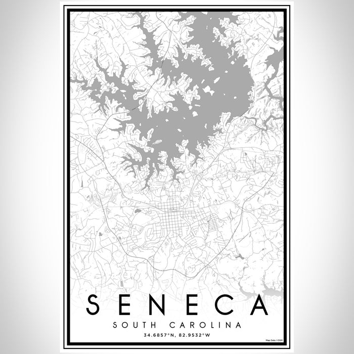 Seneca South Carolina Map Print Portrait Orientation in Classic Style With Shaded Background