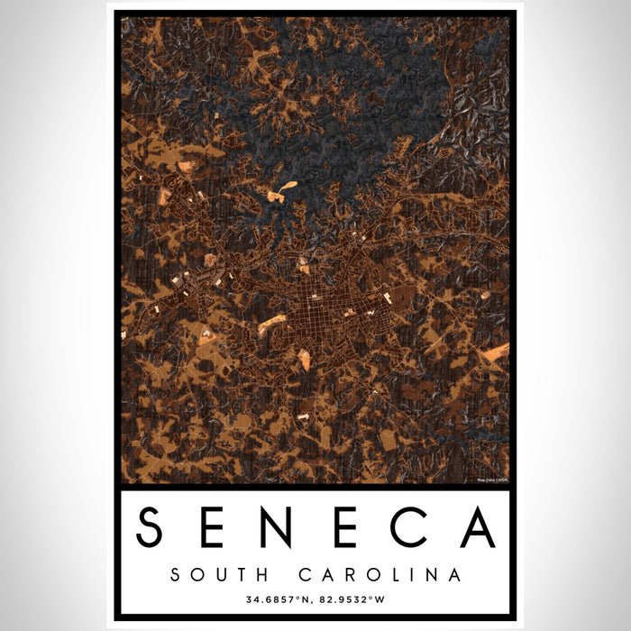 Seneca South Carolina Map Print Portrait Orientation in Ember Style With Shaded Background