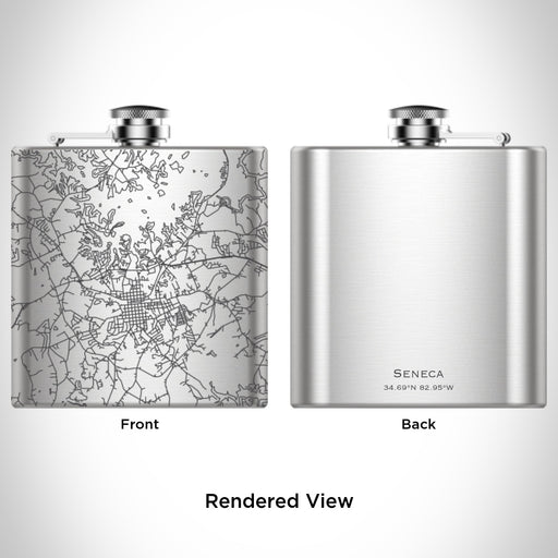 Rendered View of Seneca South Carolina Map Engraving on 6oz Stainless Steel Flask
