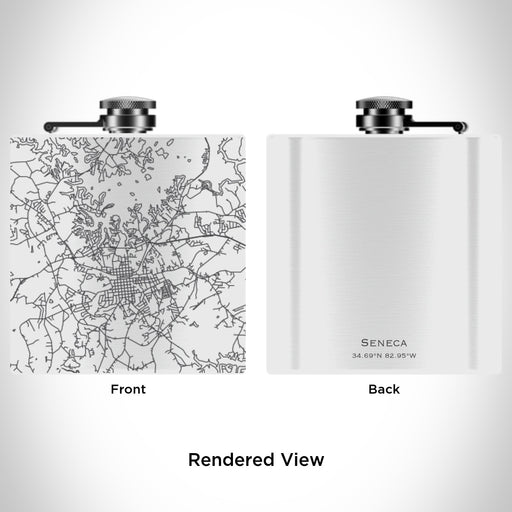 Rendered View of Seneca South Carolina Map Engraving on 6oz Stainless Steel Flask in White