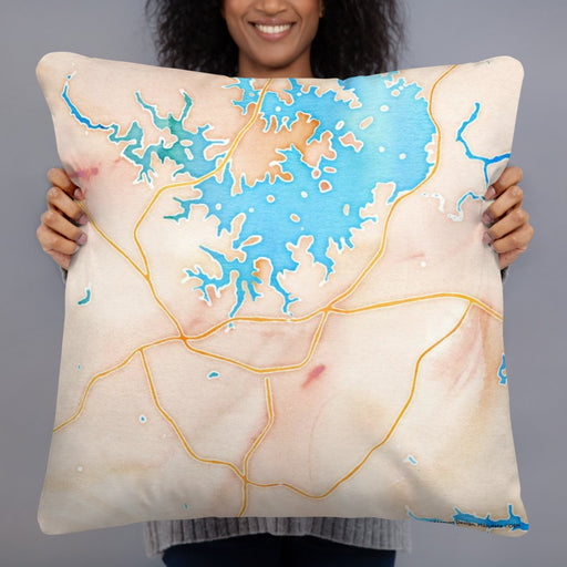 Person holding 22x22 Custom Seneca South Carolina Map Throw Pillow in Watercolor