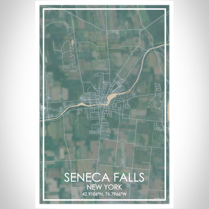 Seneca Falls New York Map Print Portrait Orientation in Afternoon Style With Shaded Background