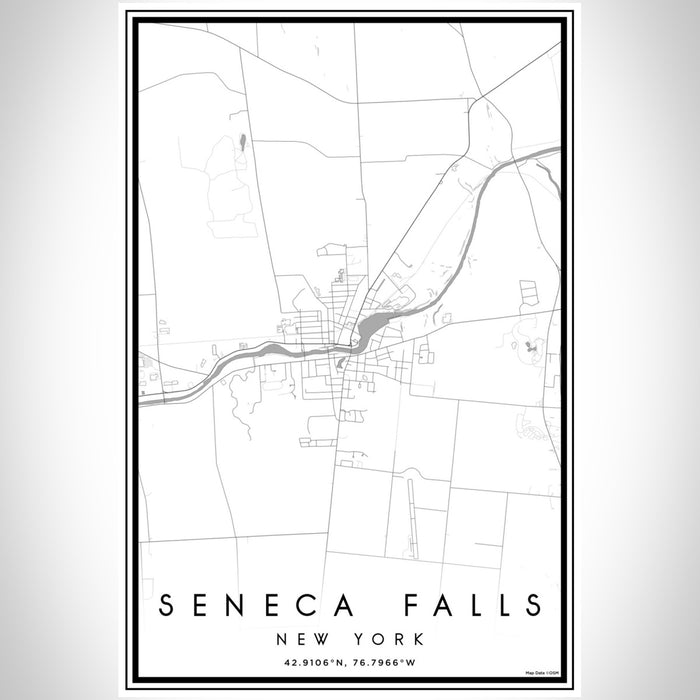 Seneca Falls New York Map Print Portrait Orientation in Classic Style With Shaded Background