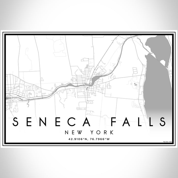 Seneca Falls New York Map Print Landscape Orientation in Classic Style With Shaded Background