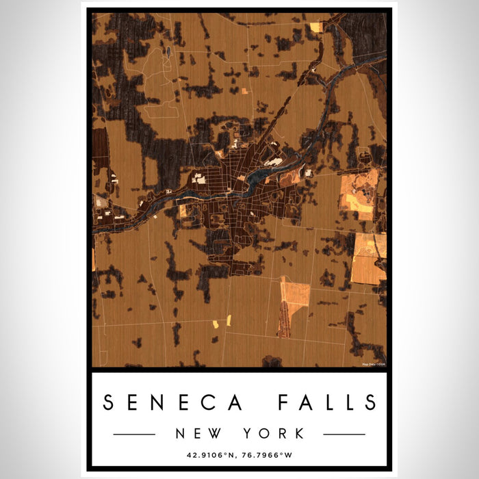 Seneca Falls New York Map Print Portrait Orientation in Ember Style With Shaded Background