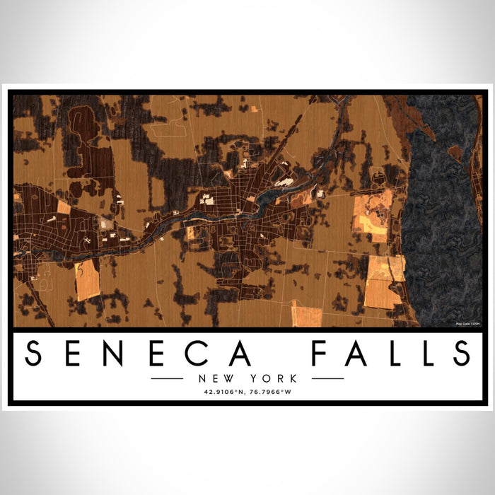 Seneca Falls New York Map Print Landscape Orientation in Ember Style With Shaded Background