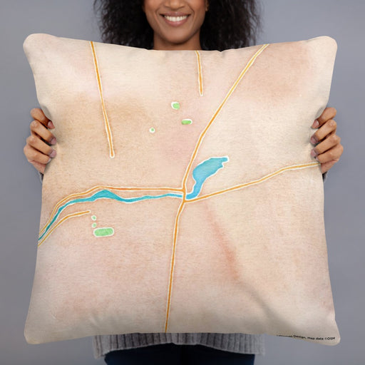 Person holding 22x22 Custom Seneca Falls New York Map Throw Pillow in Watercolor