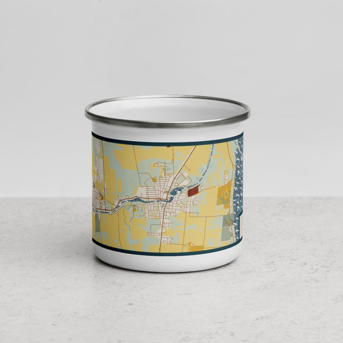 Front View Custom Seneca Falls New York Map Enamel Mug in Woodblock