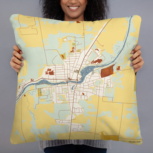Person holding 22x22 Custom Seneca Falls New York Map Throw Pillow in Woodblock